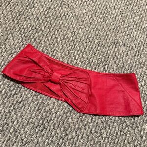 Red bow genuine leather wide belt Velcro